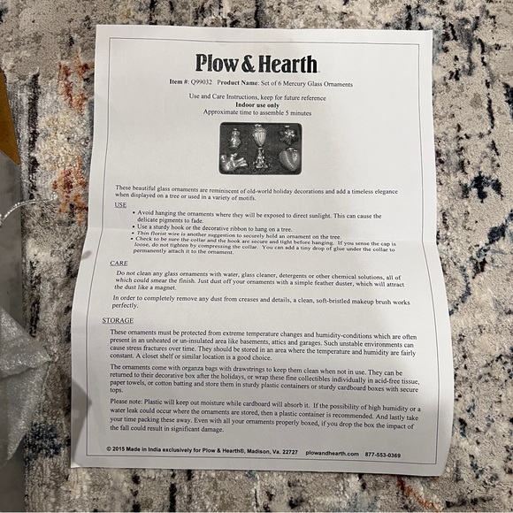 Mercury Glass Ornaments, set of 6 by Plow & Hearth with silvery ribbon - Picture 9 of 11